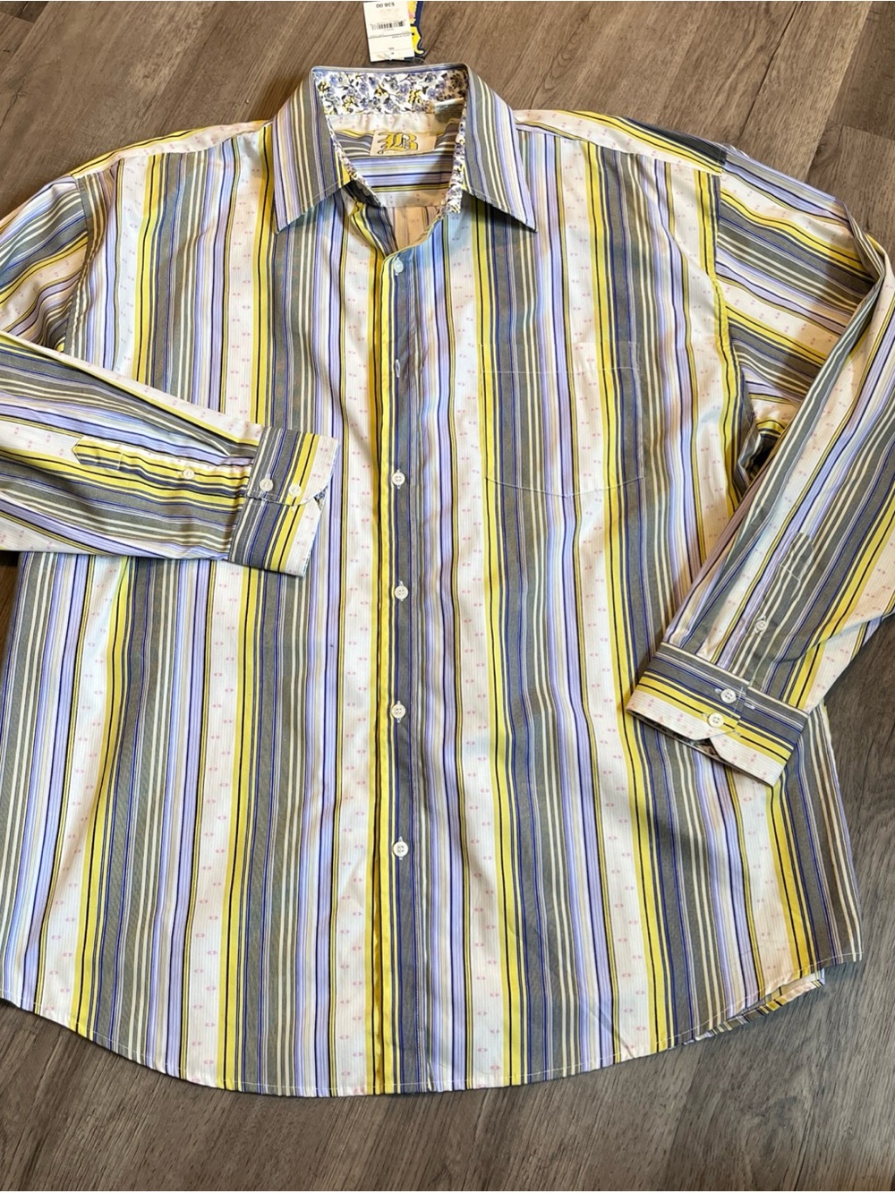 Men's Striped Button-Up Shirt - Yellow, Blue & White XXL